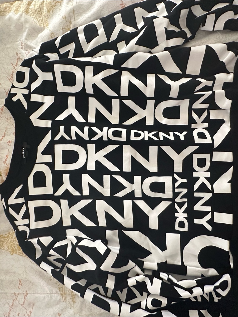 DKNY Black and White Logo Repeat Crewneck Sweatshirt